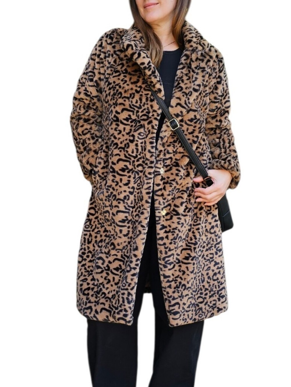 Teddy Leopard Print Faux Fur 3/4 Length Thick Plush Soft Coat women's medium